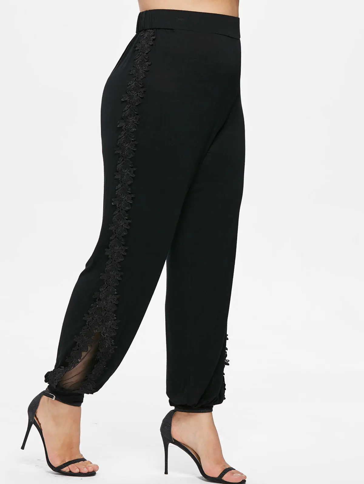 Rosegal размера плюс, на шнуровке сбоку брюки женский, черный Высокая талия прямые Повседневное облегающие Женские брюки больших Размеры штаны женский Костюмы 5XL