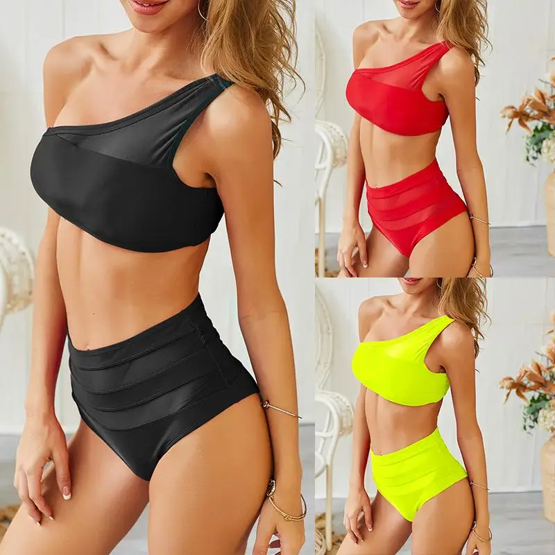 

Mossha Neon green bikinis 2019 mujer bathers High waist swimwear women Largr size swimsuit female Bathing suit Summer beachwear