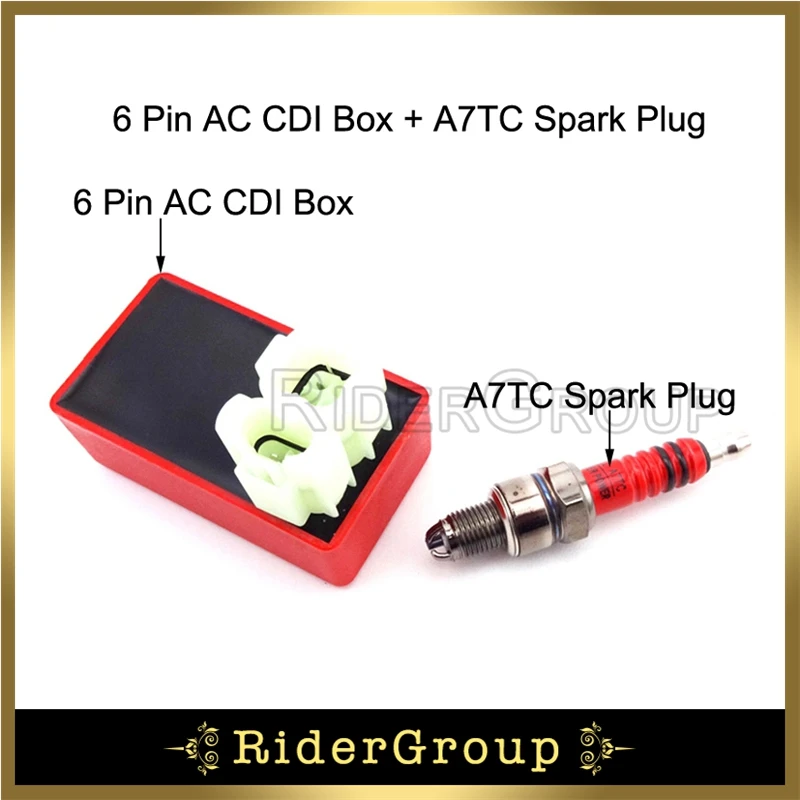 Красный 6 контактный провод AC CDI Box + 3 электродная Свеча зажигания A7TC для двигателя
