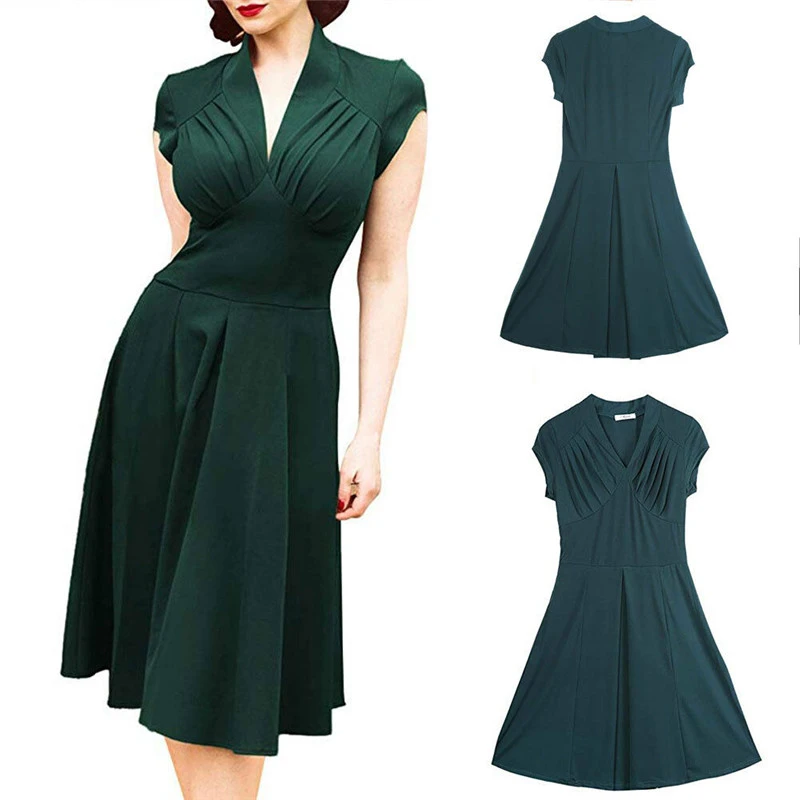 green v neck midi dress