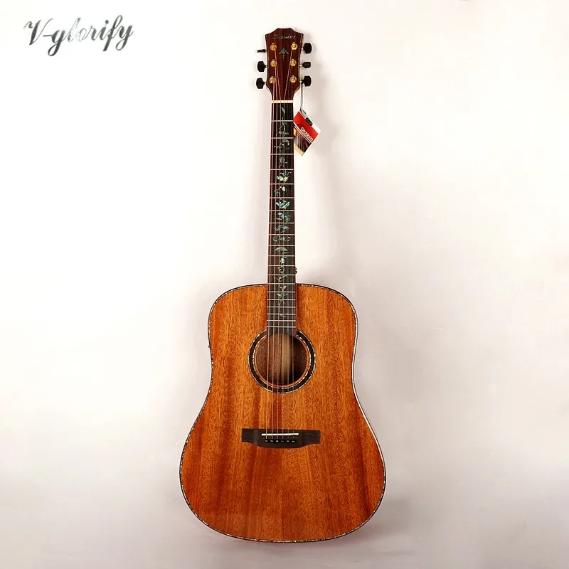 

hand made 41inch full solid mahogany wood acoustic electric guitar free shipping
