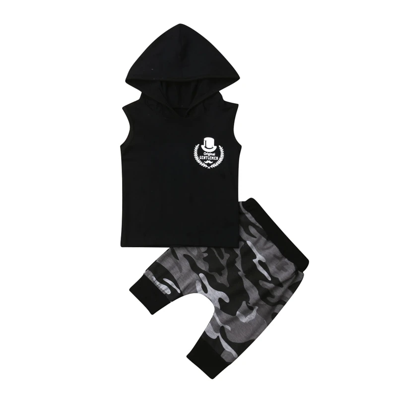 

Toddler Kids Baby Boy Summer Clothes Cotton Print Hooded T-shirt Vest Tops Harem Pants Shorts 2Pcs Clothing Sunsuit Outfits