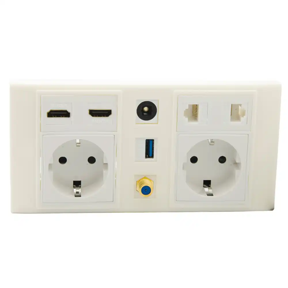 Atlectric DE EU Spain Plug Power Socket Dual USB RJ45 Data TV Computer