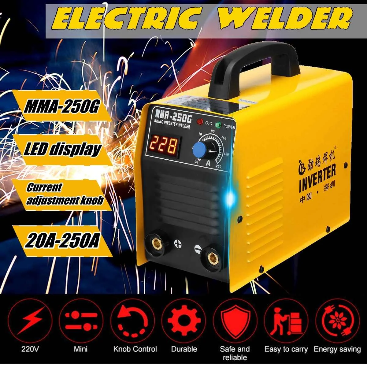 

20-250A 25KVA IP21 Inverter Arc Electric Welding Machine IGBT/MMA/ARC/ZX7 Welder for Welding Electric Working Digital Display