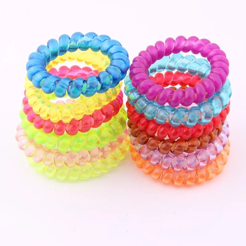 20pcs Big High Quality Girl Stretch Plastic Spiral Clear Phone Cord Hair Band