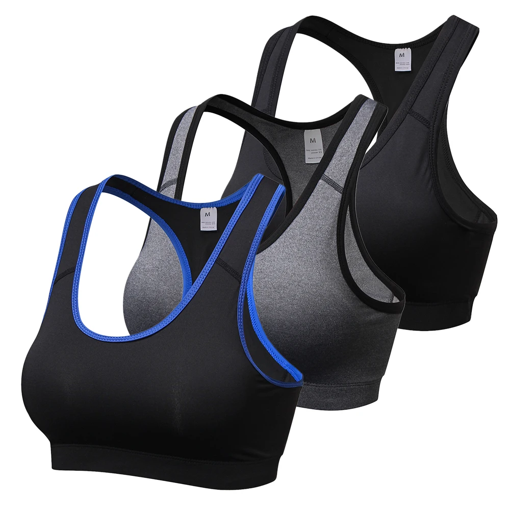 3 Pack Women Padded Racerback Sports Bras Gym Fitness Workout Running Bra Activewear Top Sports