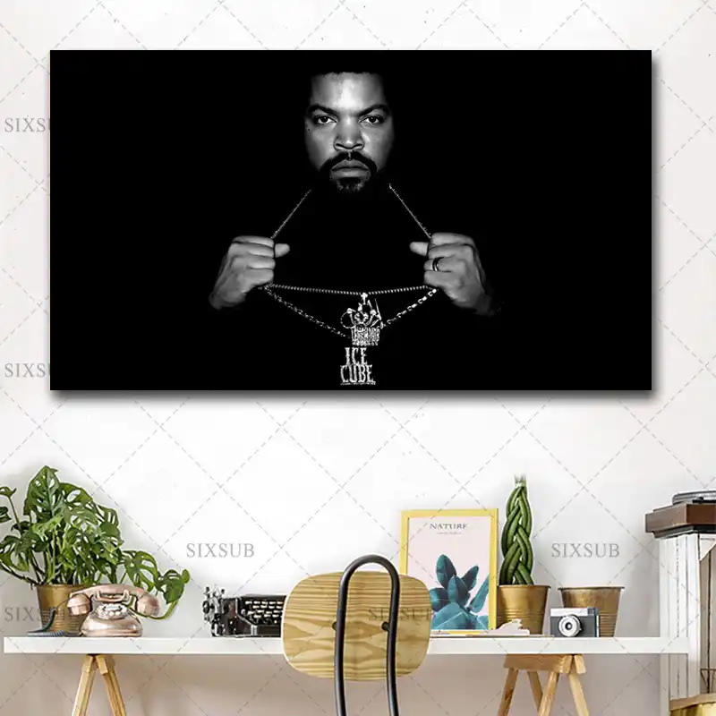 Monochrome Gentleman Rapper Ice Cube Look Chain Wall Art Canvas Poster Print Canvas Painting Decorative Picture Decoration Painting Calligraphy Aliexpress