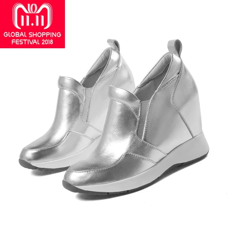 

{Zorssar} 2018 New Genuine Leather casual womens shoes pumps Slip-on increased internal High heels shoes women platform shoes