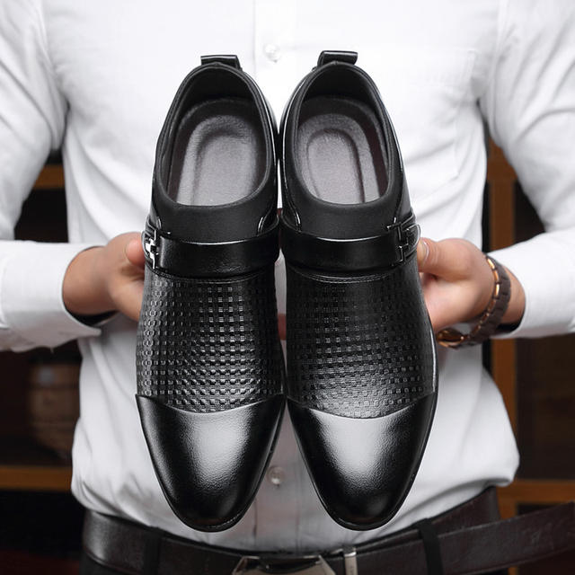 AlexBu Autumn Man Leather Shoes Slip On Flats Oxford Business Office Formal Wedding Shoe Pointed Toe Men Dress Leather Shoes