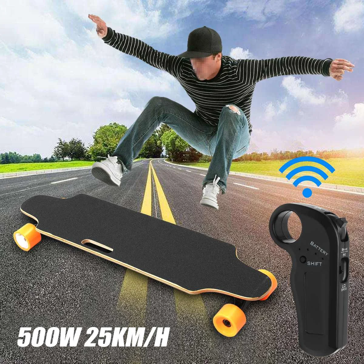 

Electric Scooter Dual-motor 25km/h 500W Four Wheels Scooter Hoverboard Wireless Remote Control Small Fish Plate Skate Board