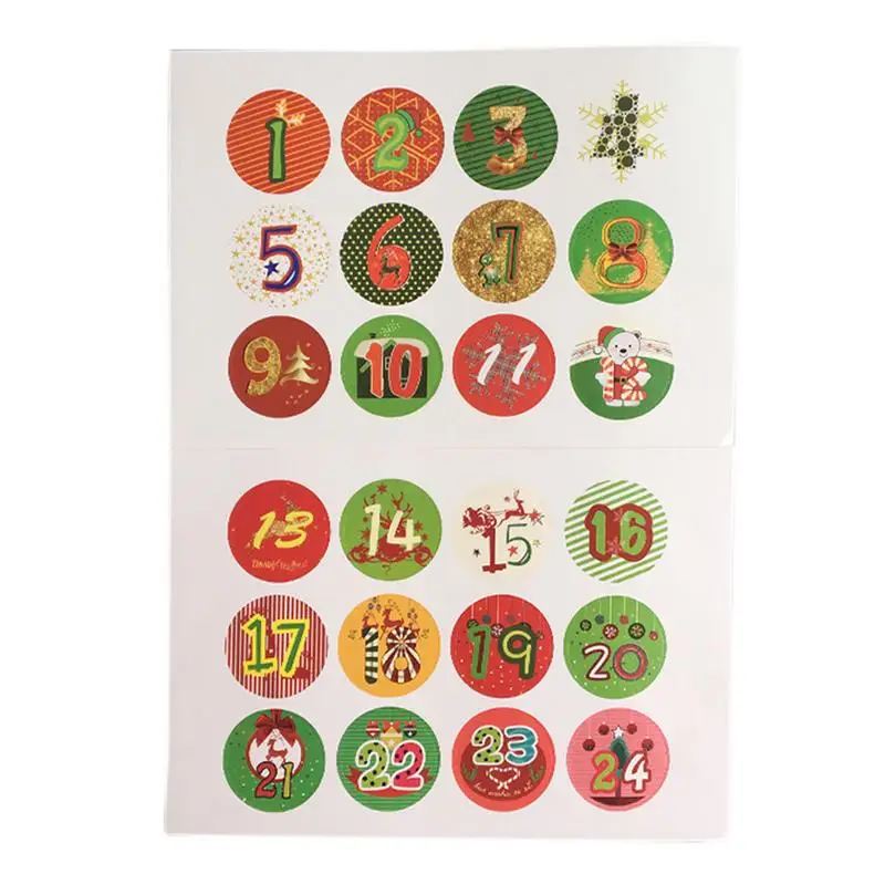 

120pcs 1-24 Christmas Advent Christmas Number Sticker Cookies Christmas Candy Sealing Sticker DIY Gifts posted Baking Decoration