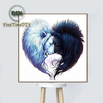 

5D diy diamond painting mosaic cross stitch kit partial drill Yin Yang lion round rhinestones diamond embroidery home decor gift