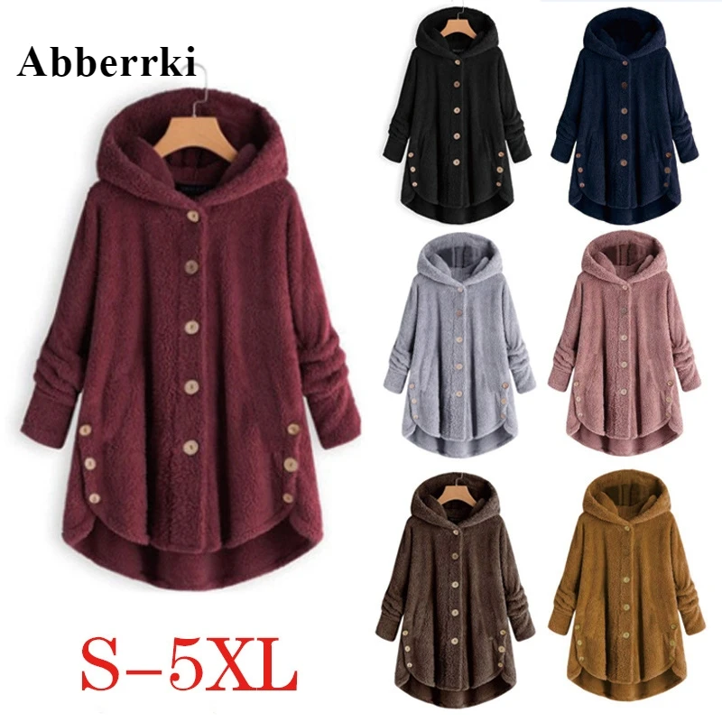 

Winter Warm Oversized Hoodie Women Button Lose Plush Sweatshirt Plus Size Hoodies Long Coat Free Shipping
