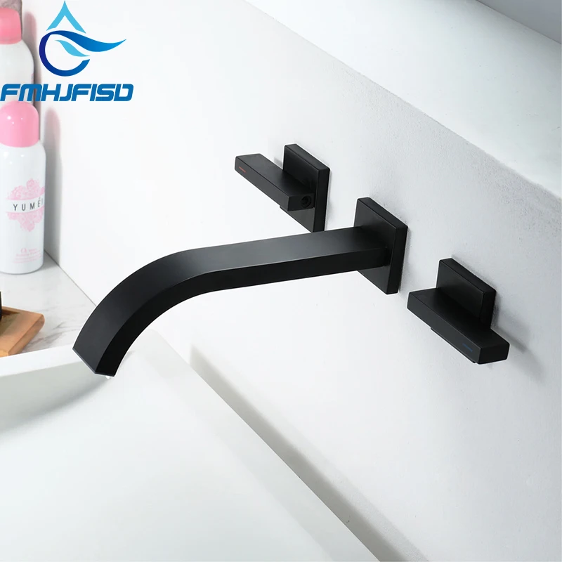 

FMHJFISD Black Matt Basin Faucet Wall-mounted Bathroom Faucet Sink Hot & Cold Concealed Mixer Crane For Bathroom
