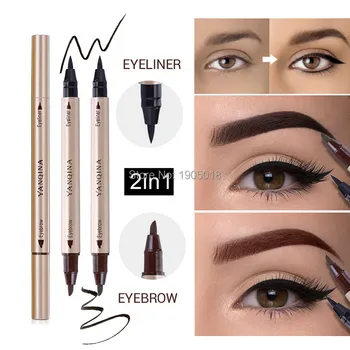 

New Arrival 10 pcs 2 in 1 Double head Dual use liquid eyebrow pen Eyeliner lasting Coloring waterproof Mandatory make up tool