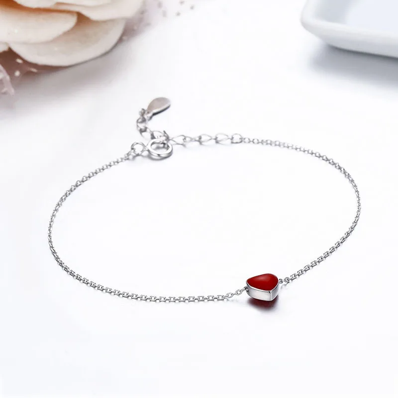 

Slim 925 Sterling Silver Red Peach Heart Charm Cross Chain Bracelets Pulseras Pulseira Bracelete Women Jewelry Girls Friend Gift