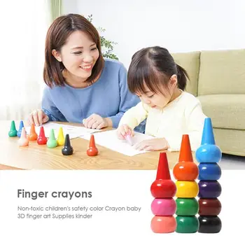 

12pcs Non-toxic Children Safety Color Crayons Baby 3D Finger Art Supplies Kindergarten Educational Kids Stationery Dropshipping