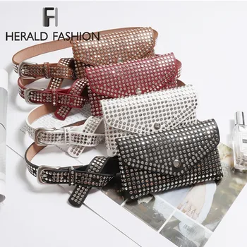

Herald Fashion Women Rivet Waist Belt Pack Casual Waist Bag Leather Belt Bags Travel Wallets Fanny Bags Ladies Hip Pocket Bolsos