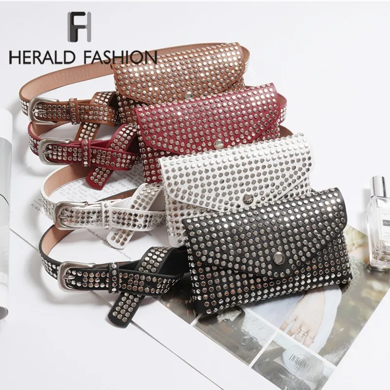 Herald Fashion Женская поясная сумка с заклепками Повседневная кожаные поясные сумки