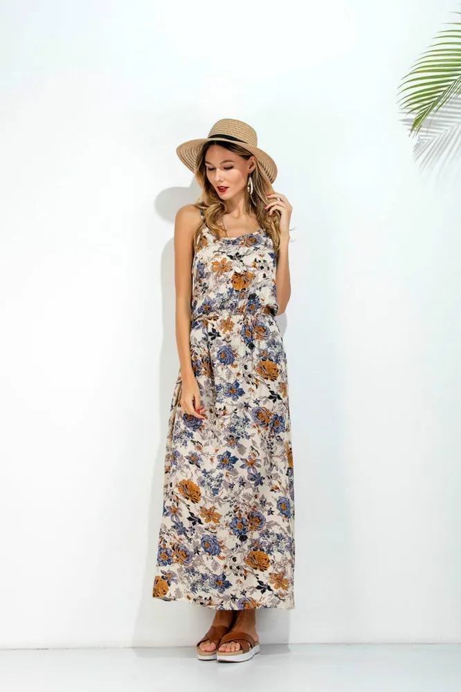 UGUEST пикантные Цветочные Летнее Длинное платье для женщин разделение Boho хлопок