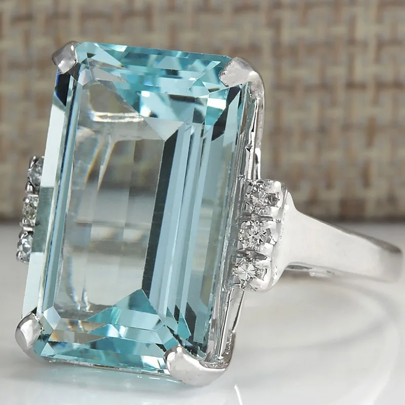 Высокое качество квадратный синий Кристал Кубического Циркония Обручальное кольцо Серебряный цвет полный размер