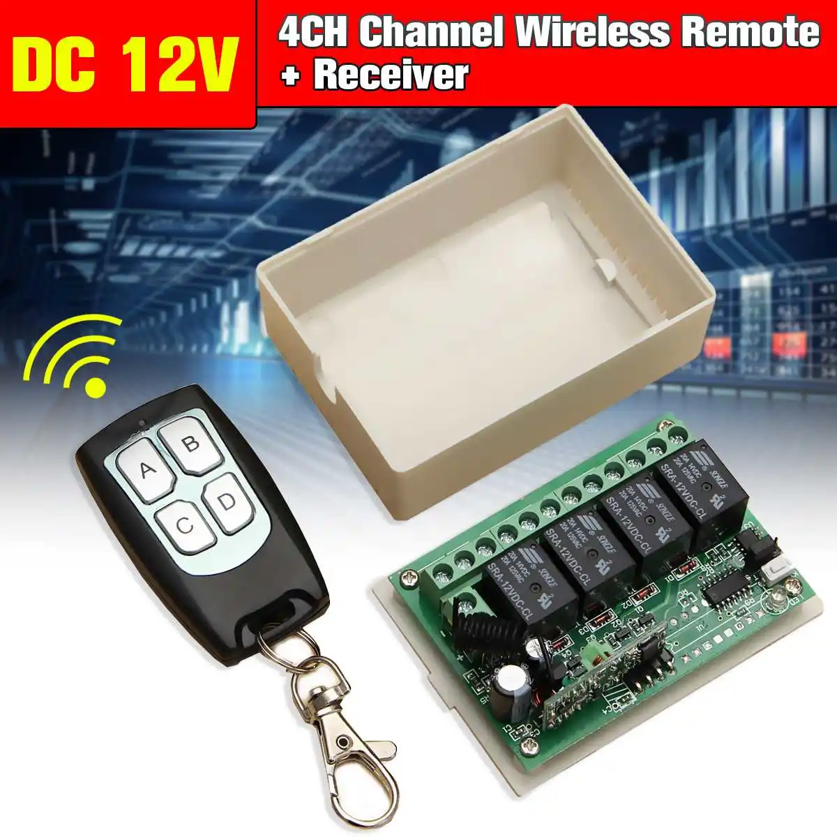 

CLAITE Wireless 433mHz Remote Control Switch Universal DC 12V 4 Channel 4CH Controller 200m Transmitter + Receiver