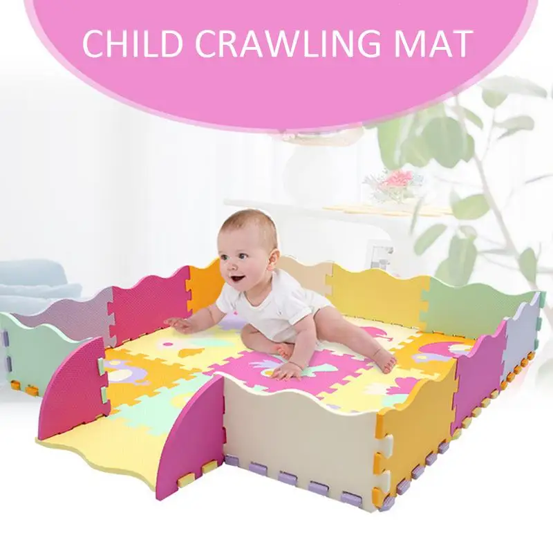 

Baby Foam Play Mat With Fence - Interlocking Crawling Mat With 23 Foam Floor Tiles
