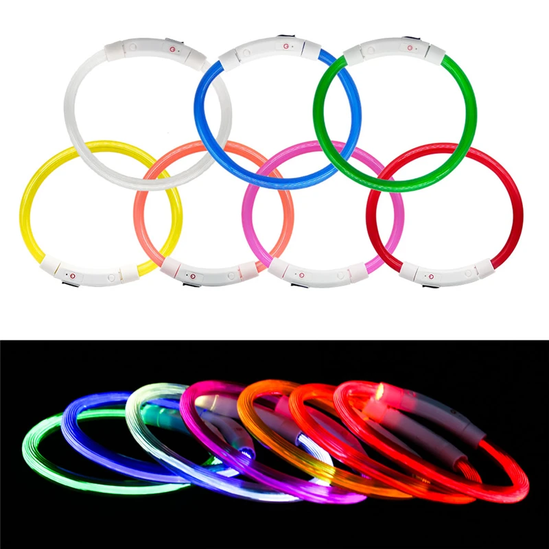 

USB Charging Pet Dog Collar Rechargeable LED Tube Flashing Night Dog Collars Luminous Safety Puppy Cat Collar With Battery