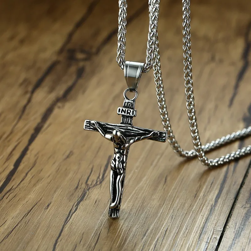 

Men's Cross Pendant Necklace Stainless Steel Jesus In Gold Silver Color Jesus Christ Crucifix Man Collar