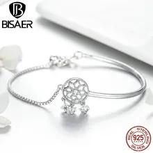 BISAER 925 пробы Серебряная цепочка браслеты "Ловец снов" Pulseira Ловец снов CZ женский браслет ювелирные украшения ECB116