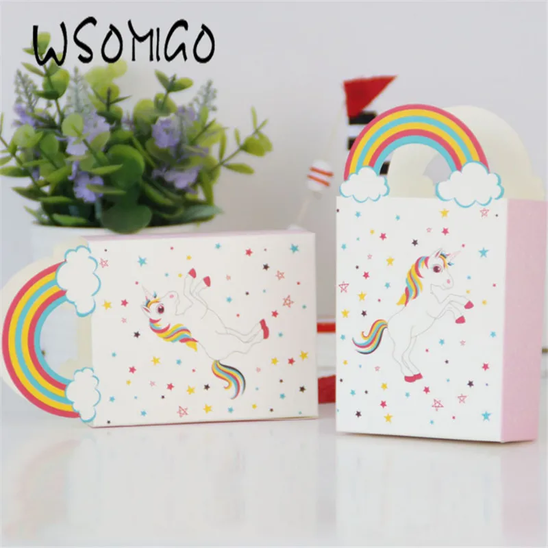 

10pc Unicorn Party Unicorn Gift Box Birthday Party Decorations Kids Rainbow Unicorn Candy Packing Bags Wedding Gifts for GuestsS