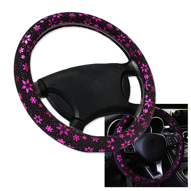 

Popular Snow Pattern Car Steering Wheel Cover Leather 38CM For Women Girls Lady