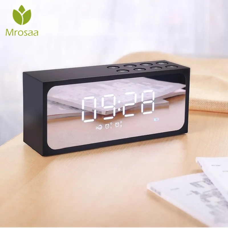 2 In 1 Digital Alarm Clock LED Mirror Wireless bluetooth Speaker HIFI