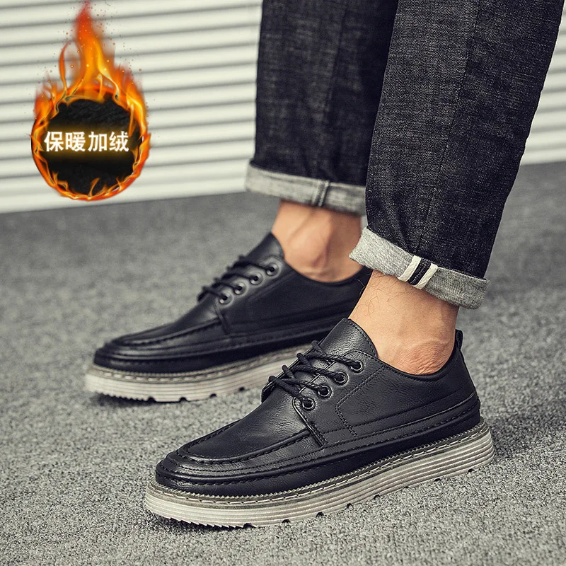 AlexBu Autumn Leather Shoes Men Casual Thick Bottom Lace Up Luxury Brand Casual Shoes Oxford Men Social Office Wedding Shoes