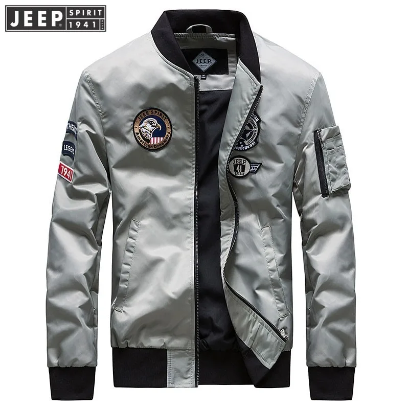 

2019 Autumn Spring JEEP SPIRIT Brand Bomber Jackets Coats Fleece Warm Solid Color Stand Collar Cloth Long Sleeve Fashion Jackets