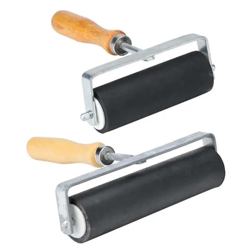 2 Size Wood Handle Rubber Painting Roller Brush Wall Decorative Paint