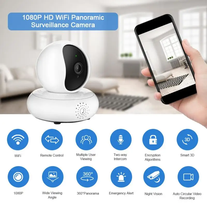 

1080P HD WiFi Panoramic Baby Care Monitor Surveillance Camera Wireless IR-CUT Dual Filter Function Portable One-click Call