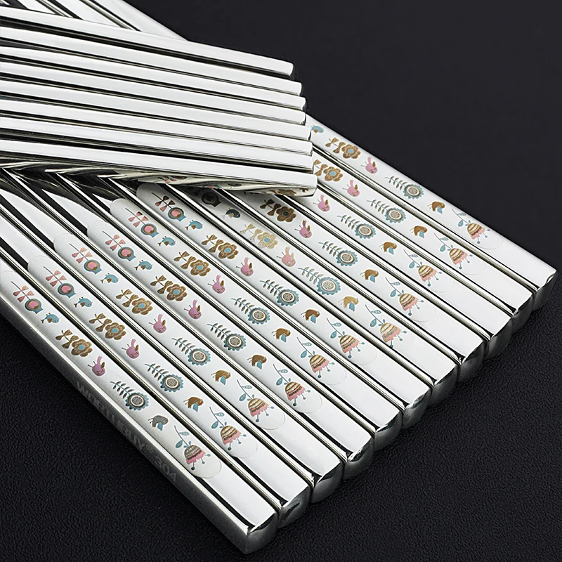 New 304 Stainless Steel Square chopstick set 10 pairs Korean Style