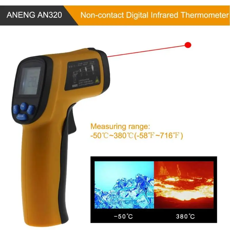 

ANENG AN320 Non-contact Digital Infrared Thermometer Gun IR Laser Temperature Gun Pyrometer Diagnostic Tester -50~380 Degrees