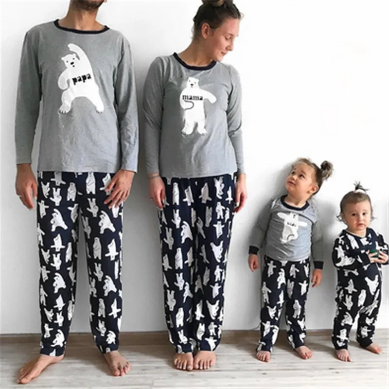 

2019 Newest Style Christmas Family Matching Homewear Pajamas Set Adult Women Kids Cartoon Bear Pajamas Set Sleepwear Nightwear