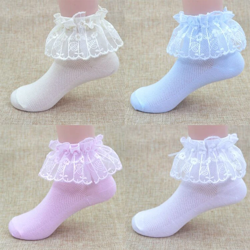 Random 4 Color Vintage Lace Bow Ruffle Frilly Ankle Socks Princess Kids
