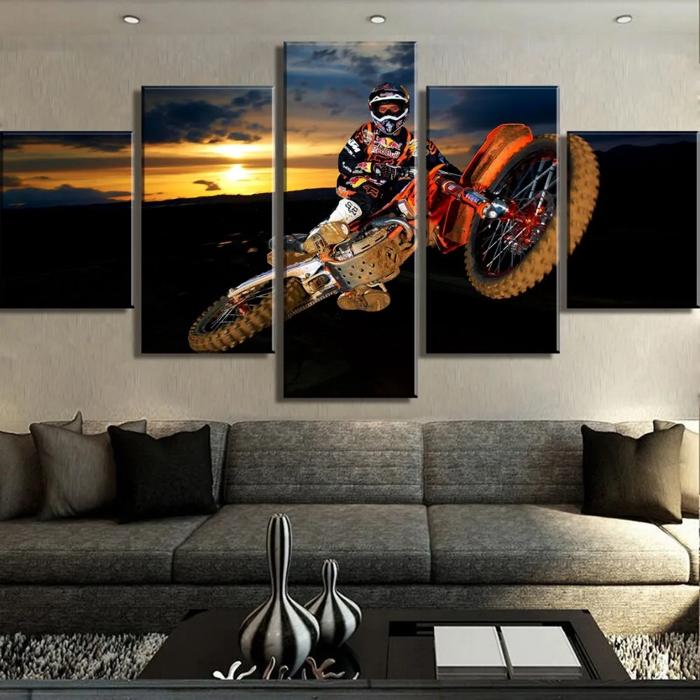 5 Panel Canvas Art Motocross Car Sport Poster Cuadros Decoracion