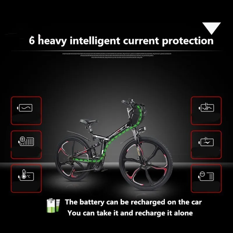 Discount 26 Inch 48v350w Electric Bike Folding Mountain Bike Electric Car Lithium Battery Double Battery Electric Car 2