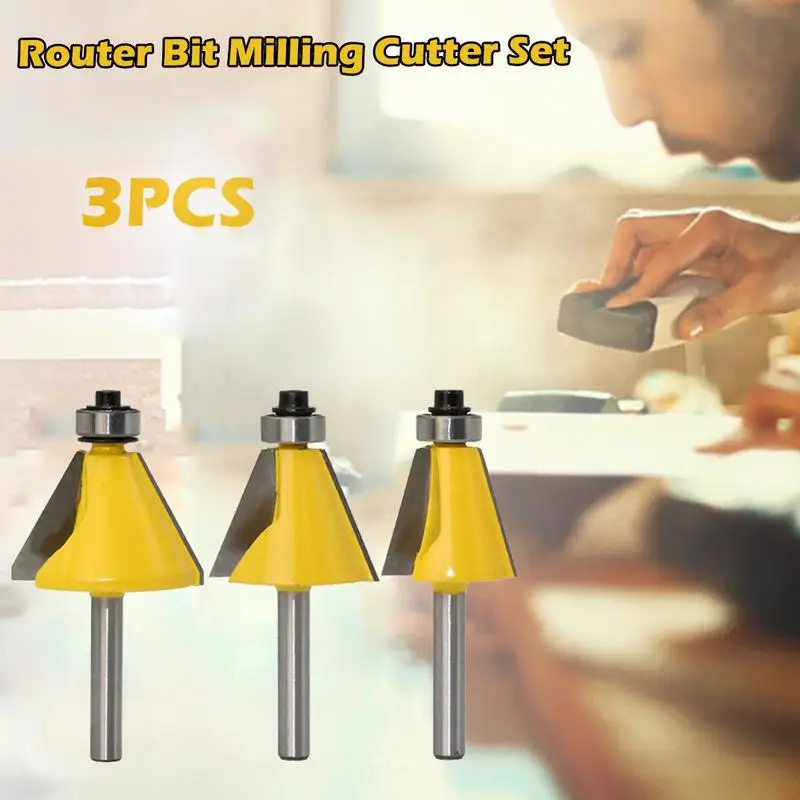 

3PCS 1/2 Shank 1/4 Shank High-Grade Chamfer Milling Cutter Woodworking Router Bit Carving Engraving Machine Boxed Package