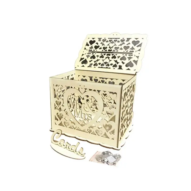 

DIY Wooden Hollowed Letter Storage Box Gift Wedding Cards Small Cases With Lock Use To Store Money Envelope Mini Gifts Beautiful