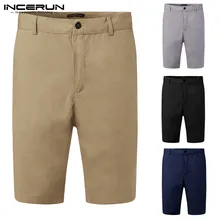 INCERUN, модные, мужские, классические шорты, на пуговицах, одноцветные, повседневные, до колена, шорты, летние, хлопковые, мужские, шорты, уличная одежда