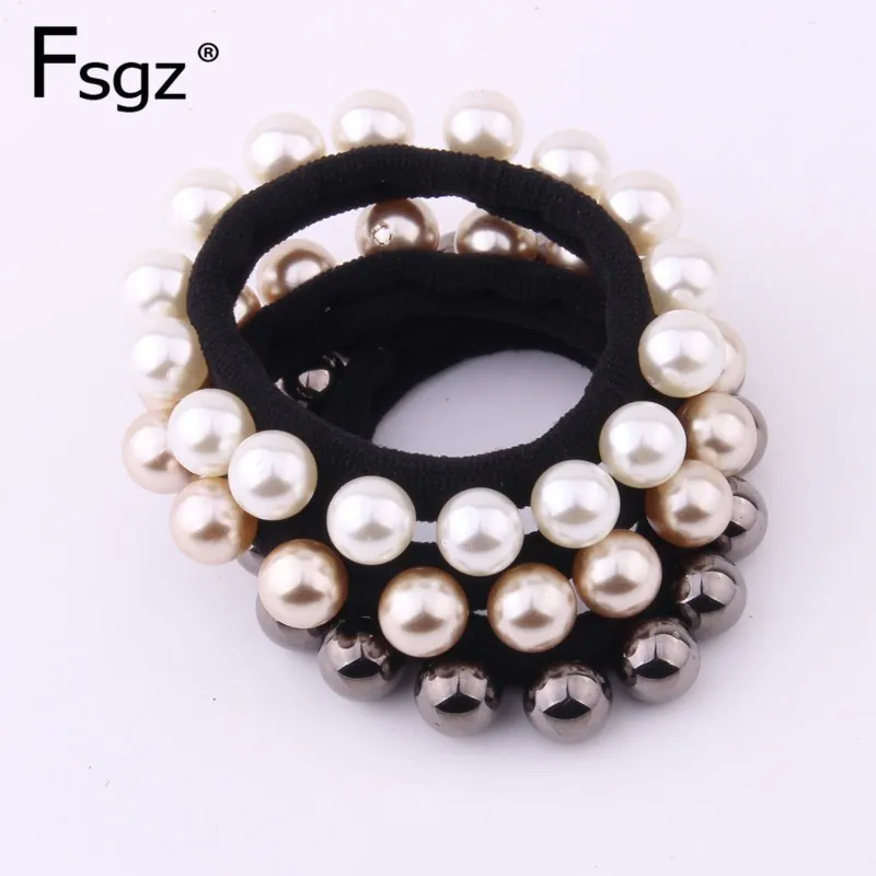 

Newest Pearls Gum For Hair High Elastic Rubber Bands For Women Quality Beads Hair Rope Luxurious Solid Pearl Ponytail Holders