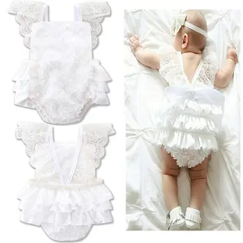 

Kidlove Toddler Newborn Baby Girls' Fly Sleeve Multi Layers Lace Dress Snap Closure Rompers Jumpsuit