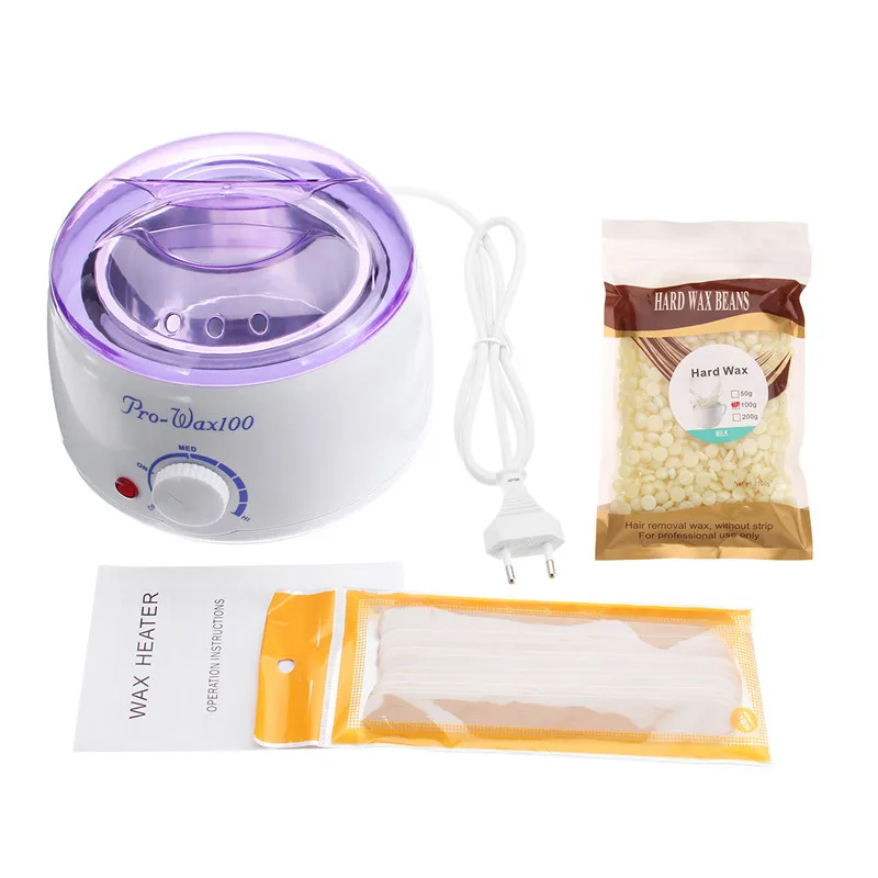 

220V Wax Heater Hair Removal Machine Depilatory Set Beauty Paraffin Pot Warmer + 100g Milk Hard Wax Beans + 12 Spatulas EU Plug