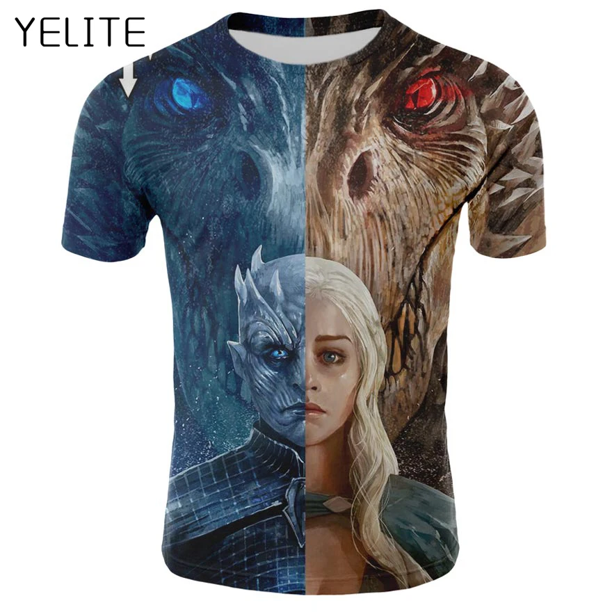 YELITE 2019 Летняя мужская футболка &quotИгра престолов&quot новейшая с драконом Мужская 3d
